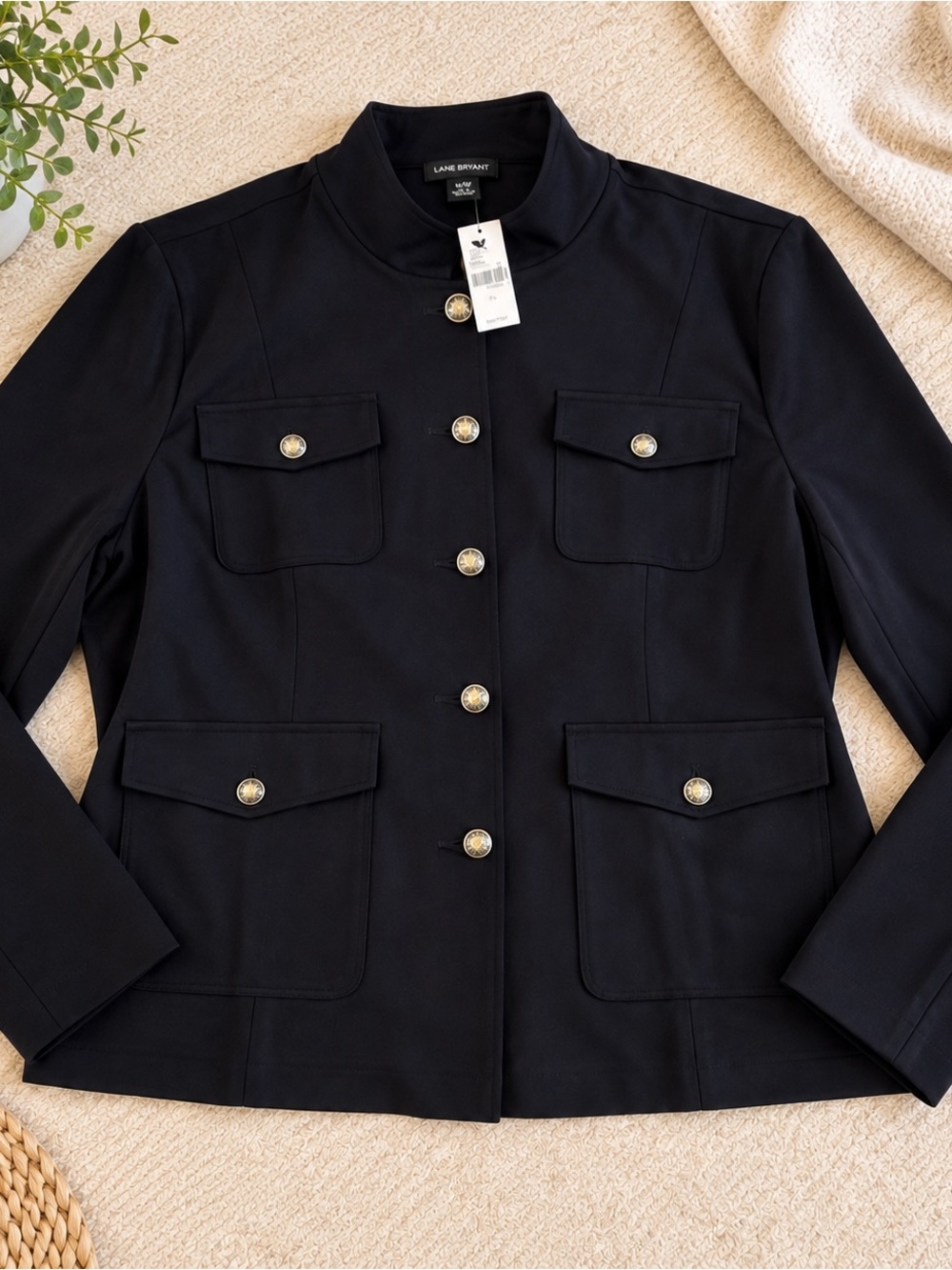 Lane Bryant Military Utility Jacket Black Gold Buttons NWT Plus Size
